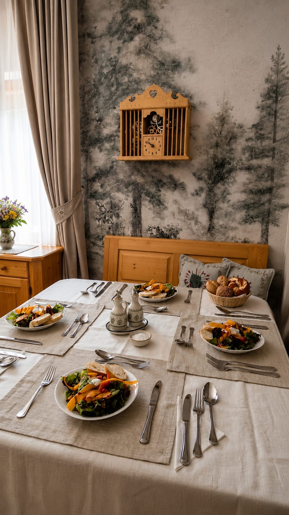 Gedeckter Tisch mit frischem vegetarischem Essen im Hotel Naturion